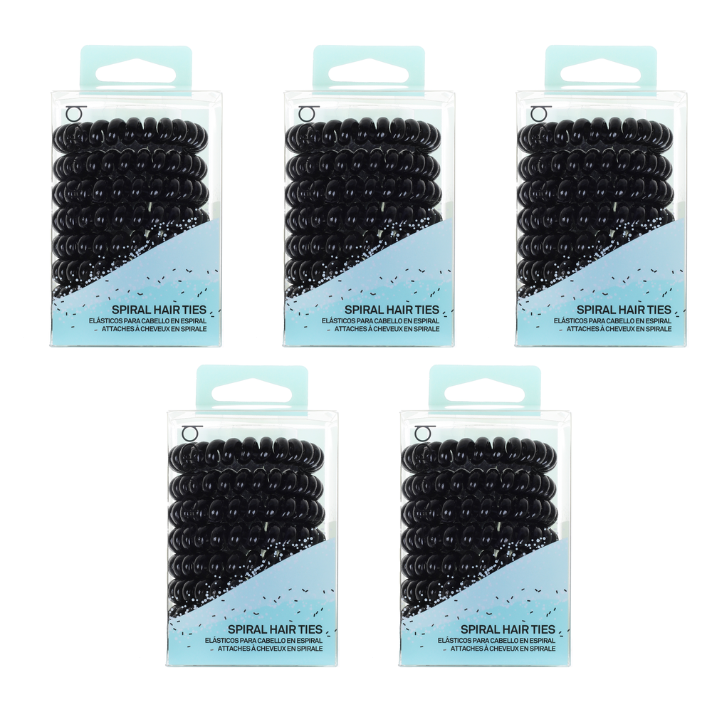 Basicare Black Spiral Hair Elastics Bundle of 5 No Damage Durable