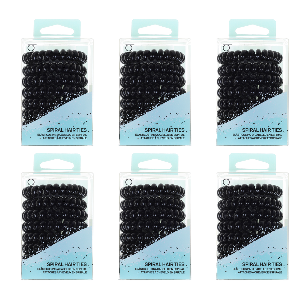 Basicare Black Spiral Hair Elastics 6 Pack No Damage Durable Hair Bands