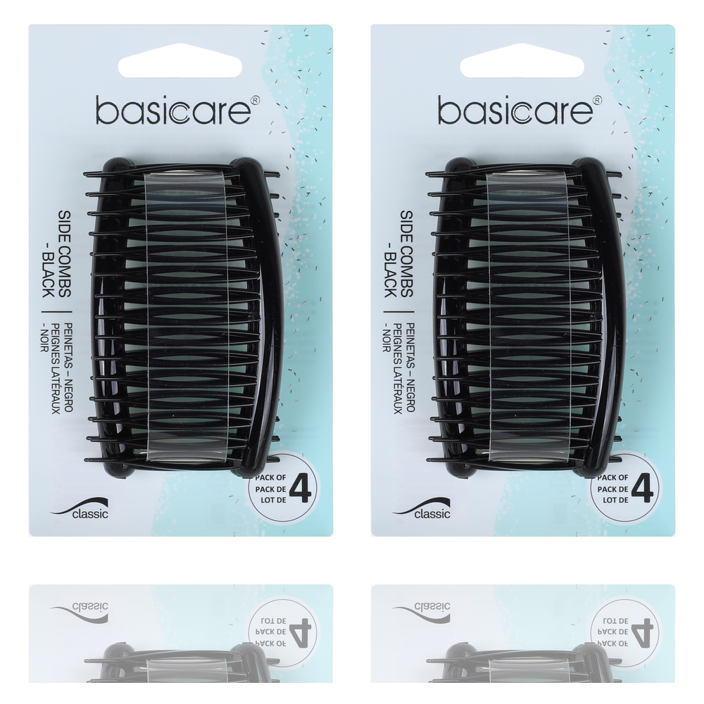 Basicare Side Comb Four Pack Black Strong Hold Durable Hair Styling Combs x 2