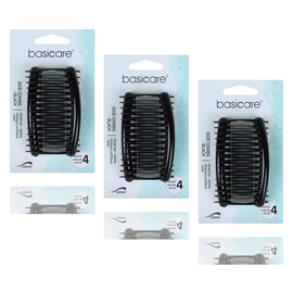 Basicare Side Comb 3 Pack Black Strong Hold Durable Hair Styling Combs