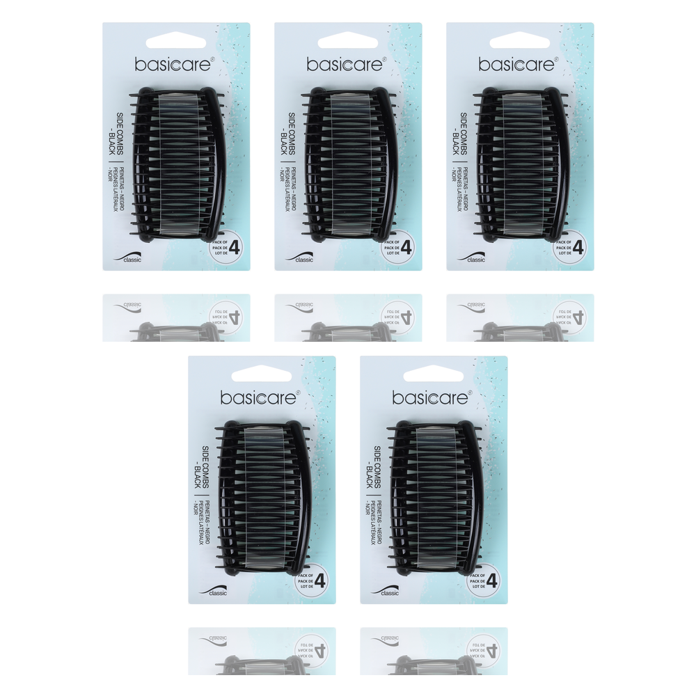Basicare Side Comb Bundle of 5 Black Strong Hold Durable Hair Styling Combs
