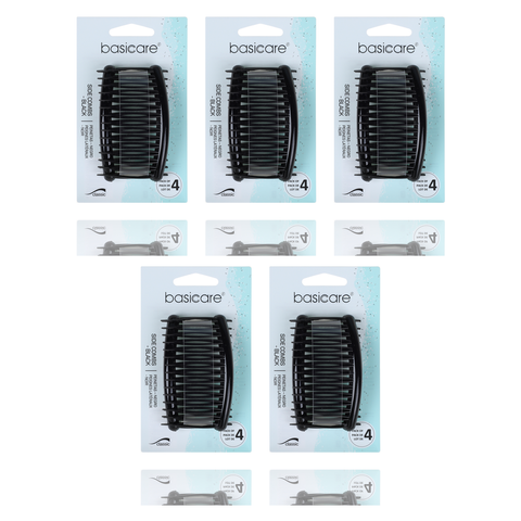 Basicare Side Comb Bundle of 5 Black Strong Hold Durable Hair Styling Combs