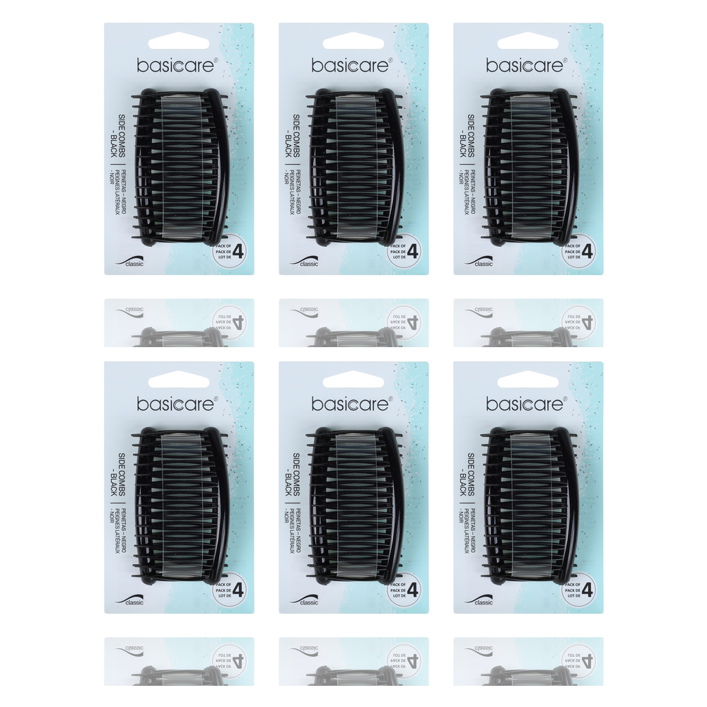 Basicare Side Comb Bundle 4 Pack Black Strong Hold Durable Hair Combs