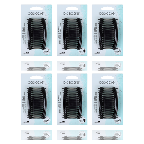 Basicare Side Comb Bundle 4 Pack Black Strong Hold Durable Hair Combs