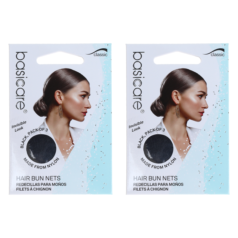 Basicare Invisible Nylon Bun Net Black 3 Pack Secure Discreet Hair Hold x 2