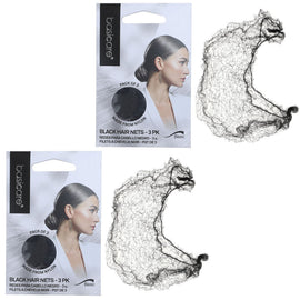 Basicare Invisible Nylon Bun Net Black 3 Pack Secure Discreet Hair Hold x 2