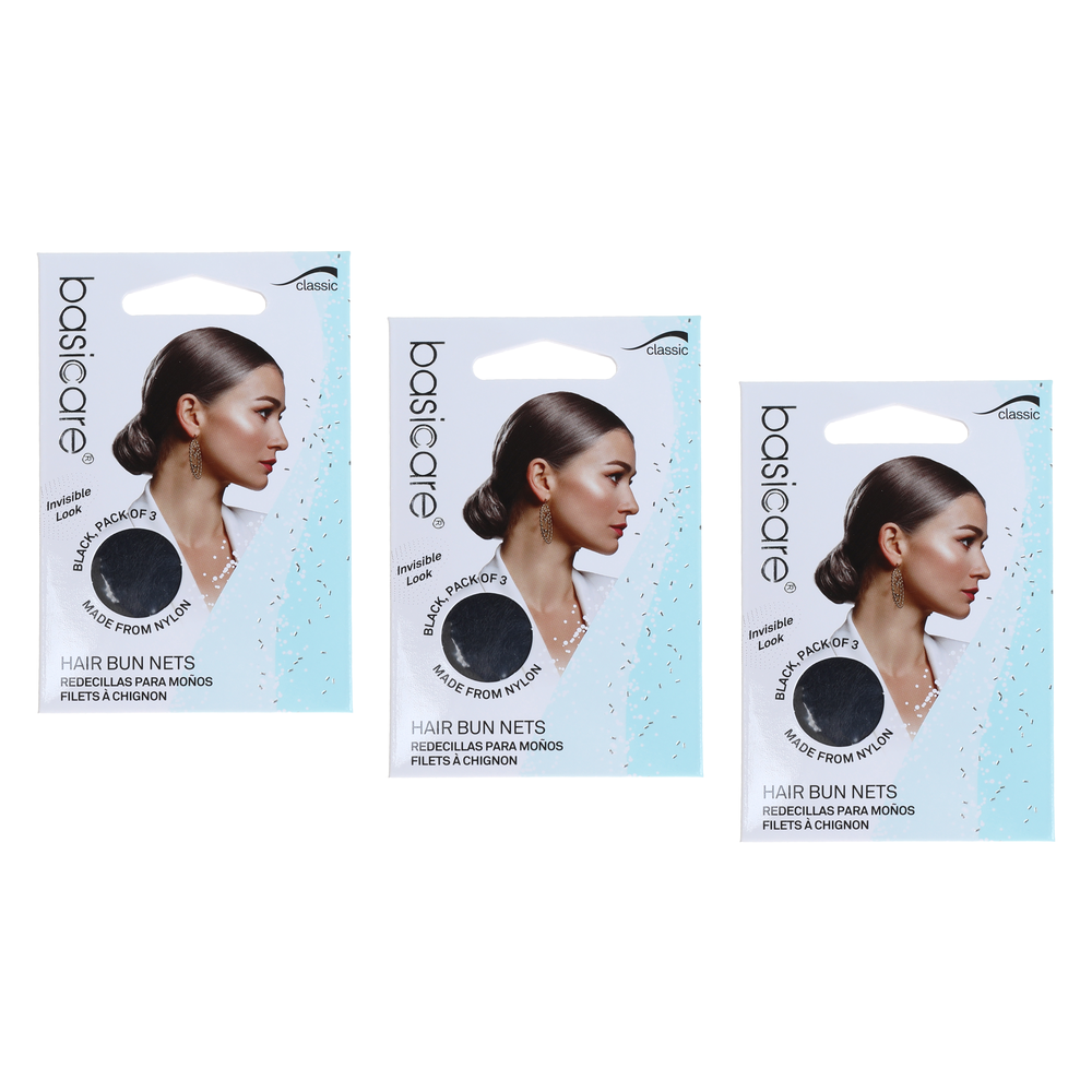 Basicare Invisible Nylon Bun Net Black Bundle of 3 Pack Secure Discreet