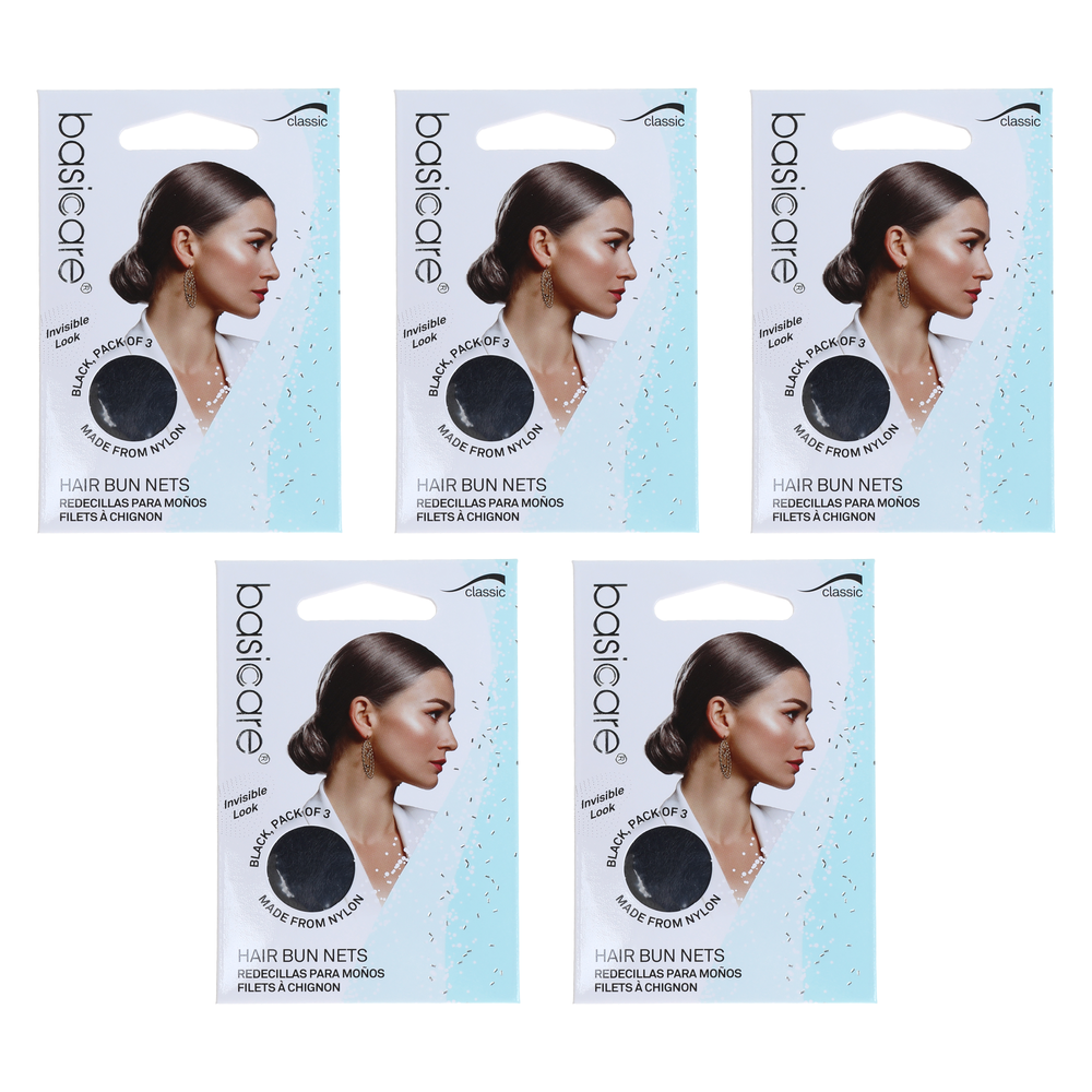 Basicare Invisible Nylon Bun Net Black 5 Pack Bundle Secure Discreet Hair Hold