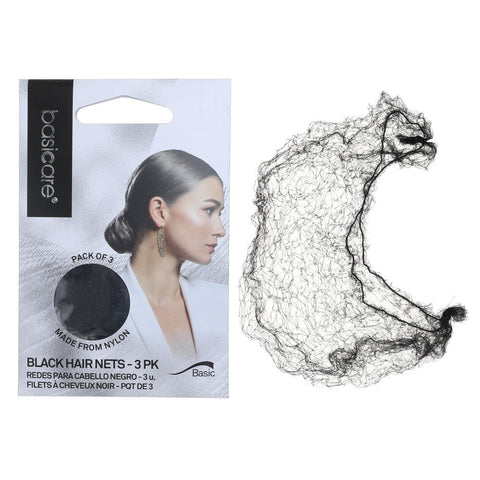 Basicare Invisible Nylon Bun Net Black 3 Pack Secure Discreet Hair Hold
