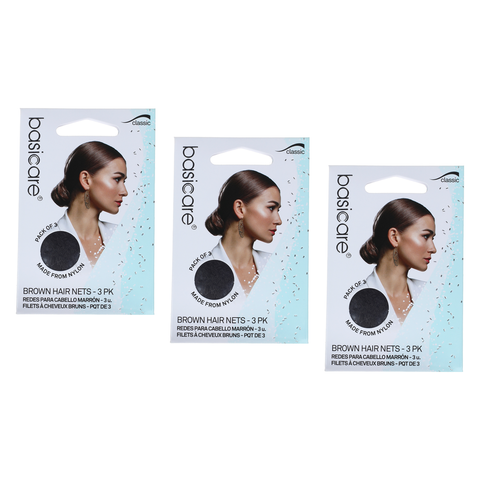 Basicare Invisible Nylon Bun Net Brown 3 Pack Secure Discreet Hair Hold