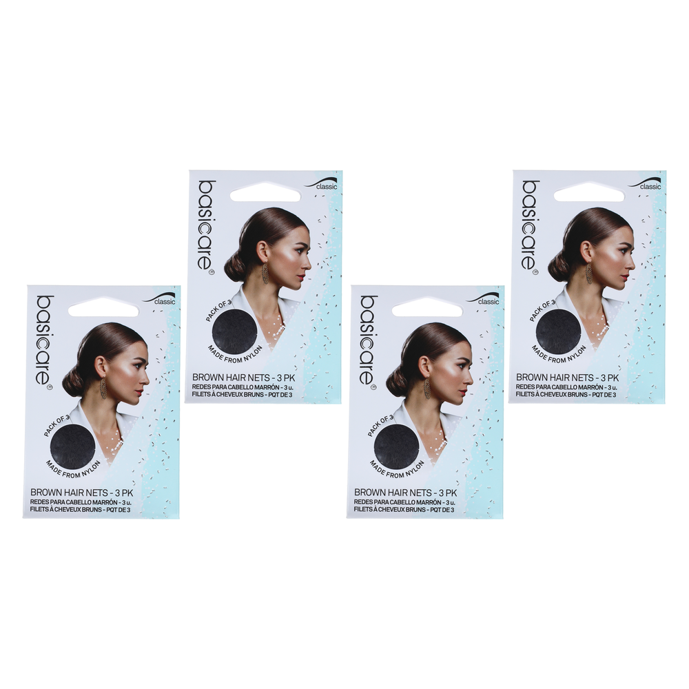 Basicare Invisible Nylon Bun Net Brown 4 Pack Secure Discreet Hair Hold