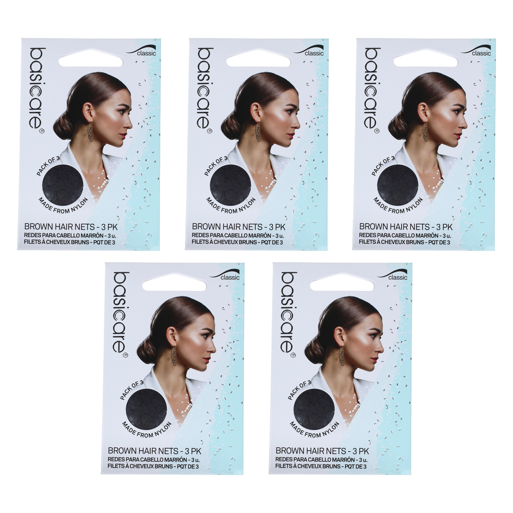 Basicare Invisible Nylon Bun Net Brown 5 Pack Bundle Secure Discreet Hold