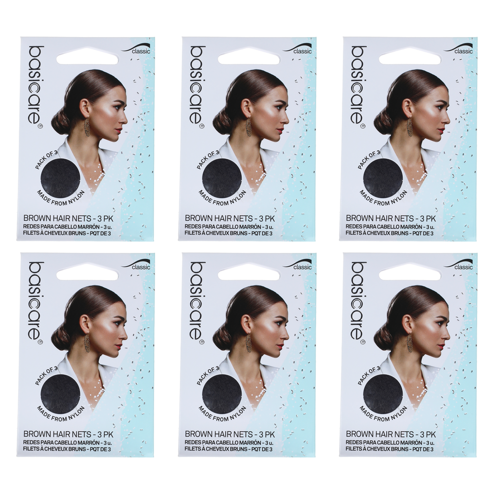 Basicare Invisible Nylon Bun Net Brown Bundle of 6 Secure Discreet Hold