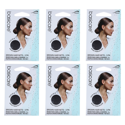 Basicare Invisible Nylon Bun Net Brown Bundle of 6 Secure Discreet Hold