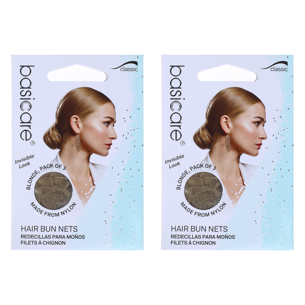 Basicare Blonde Invisible Nylon Hair Nets 3 Pack Bundle of 2