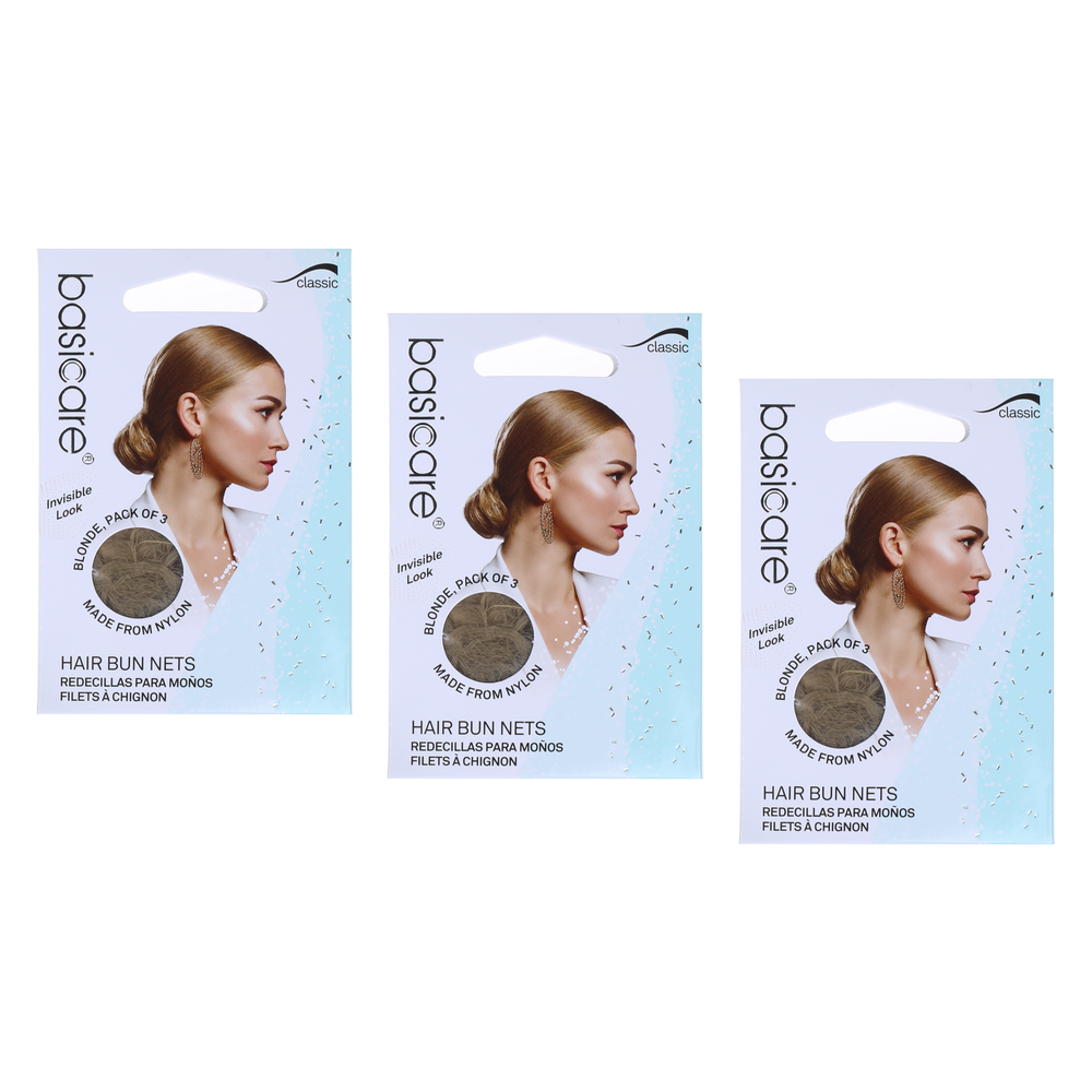 Basicare Blonde Invisible Nylon Hair Nets Bundle of 3 Fine Mesh Secure Hold