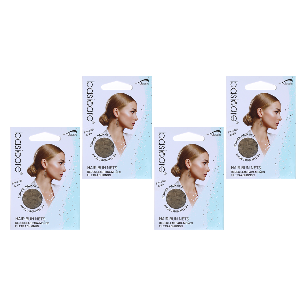 Basicare Invisible Nylon Hair Nets Blonde Bundle 4 Pack Fine Mesh Secure Hold