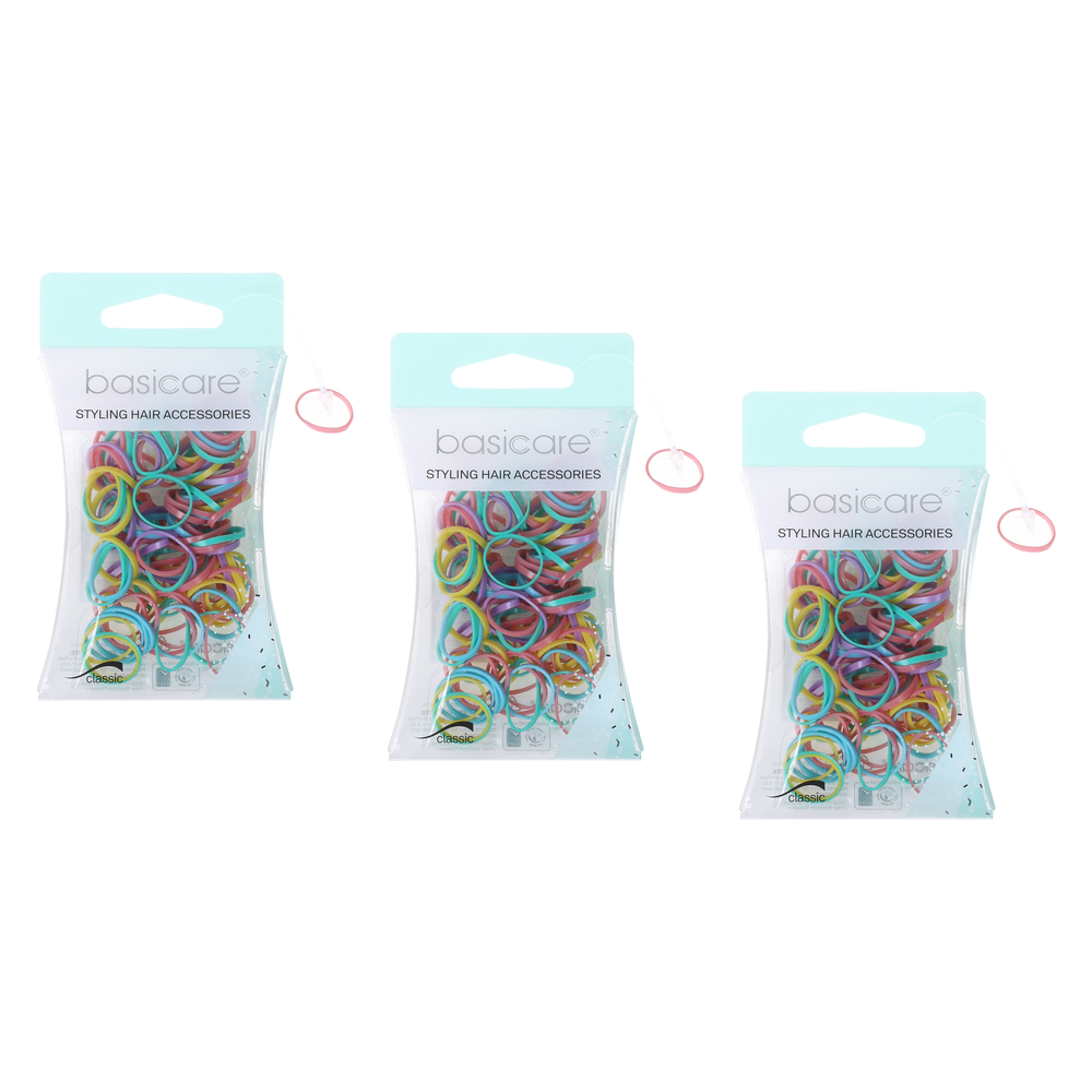 Basicare Snagless Pastel Mini Hair Bands 100 Pack Bundle of 3