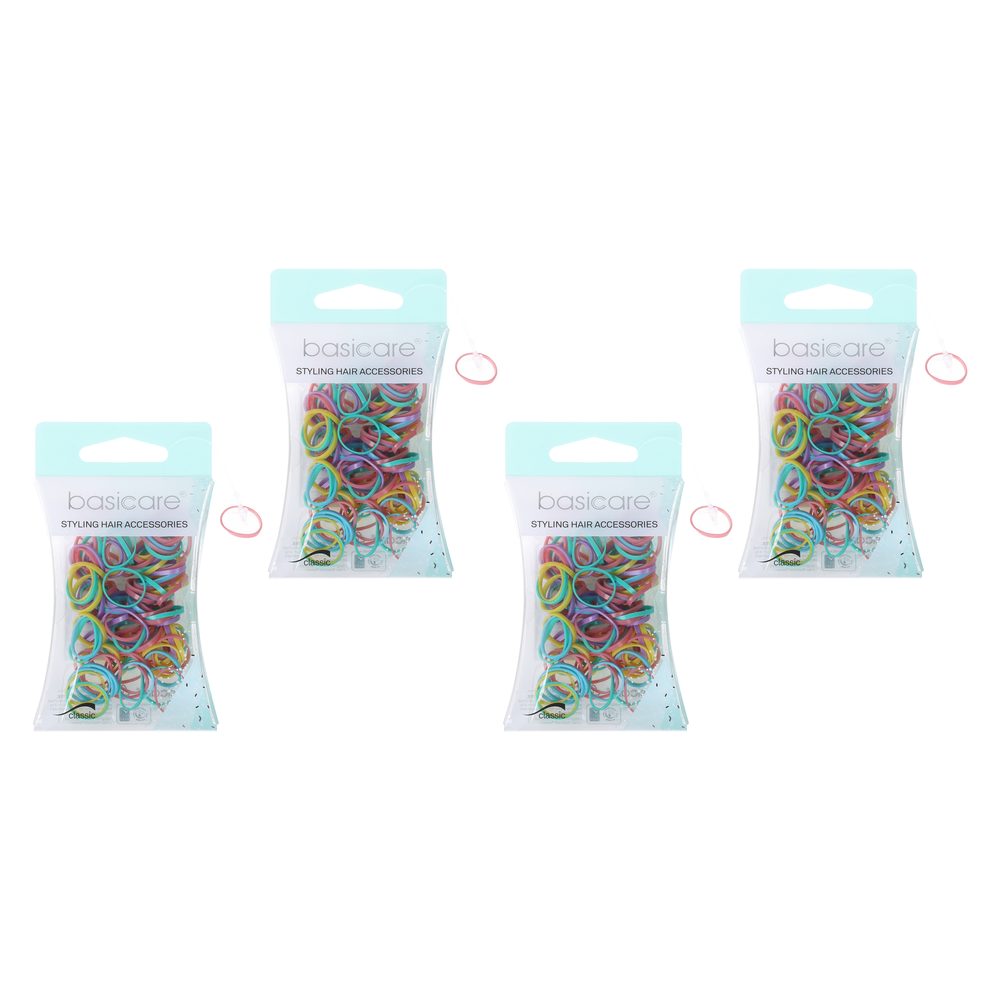 Basicare Super Stretchy Snagless Pastel Mini Hair Bands 100 Pack Bundle of 4