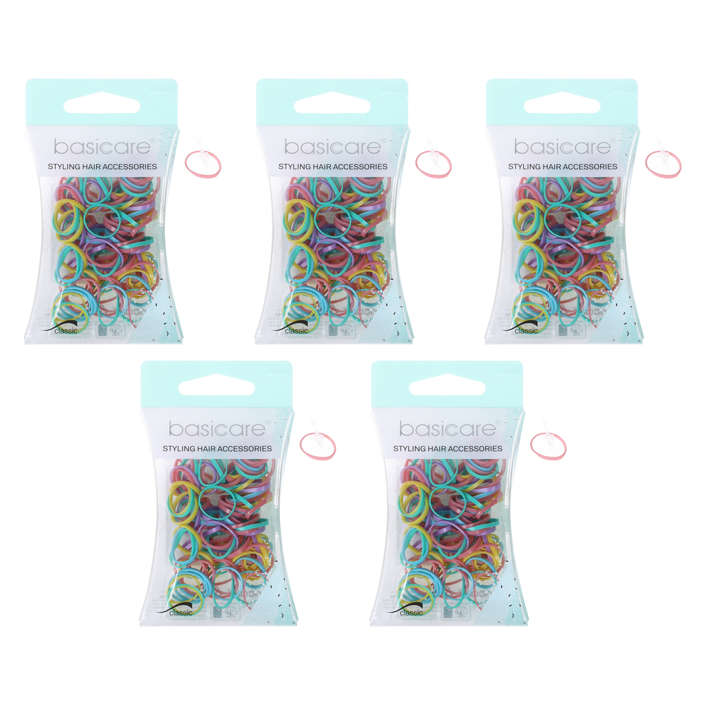 Basicare Super Stretchy Snagless Pastel Mini Hair Bands 100 Pack Bundle of 5