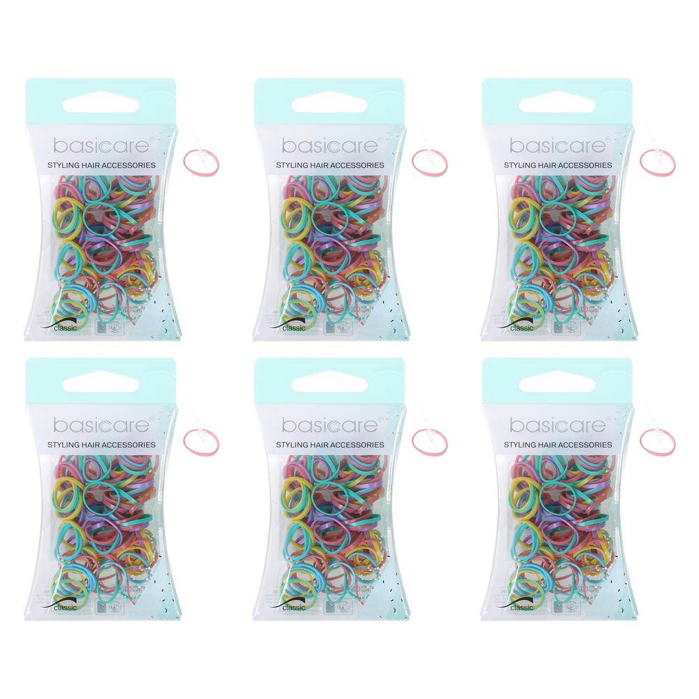 Basicare Strong Stretchy Snagless Pastel Mini Hair Bands 100 Pack Bundle of 6