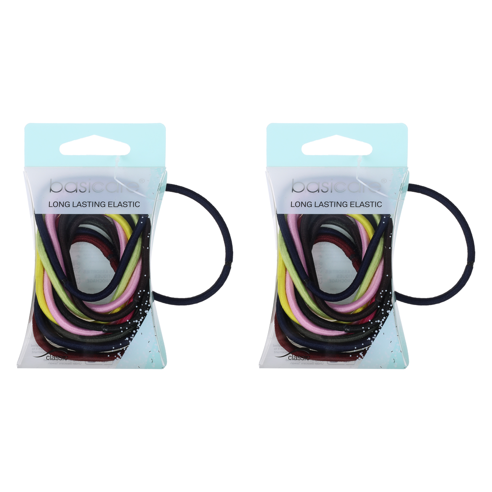 Basicare Stretchy Elastic Hair Bands Snag Free Thick 12 Pack Assorted Colours x 2