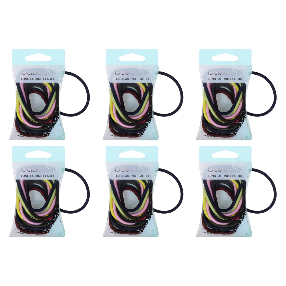 Basicare Stretchy Elastic Hair Bands Thick 12 Pack Assorted Colours Bundle of 6