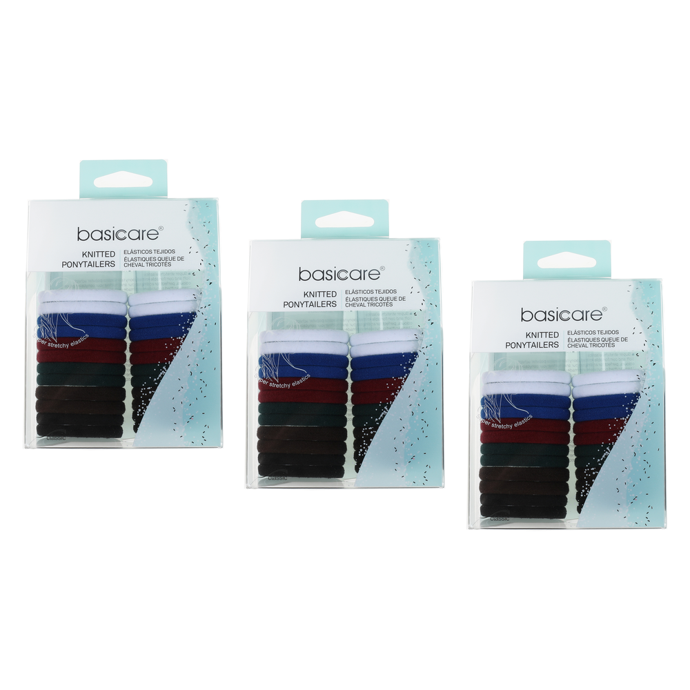 Basicare Super Stretchy Knitted Ponytailers School Colours 24 Pack Bundle of 3