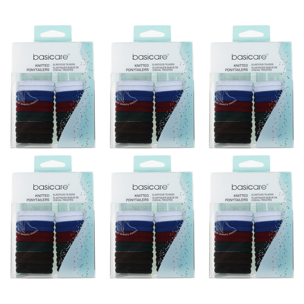 Basicare Stretchy Knitted Ponytailers School Colours 6 Pack Durable Hair Ties