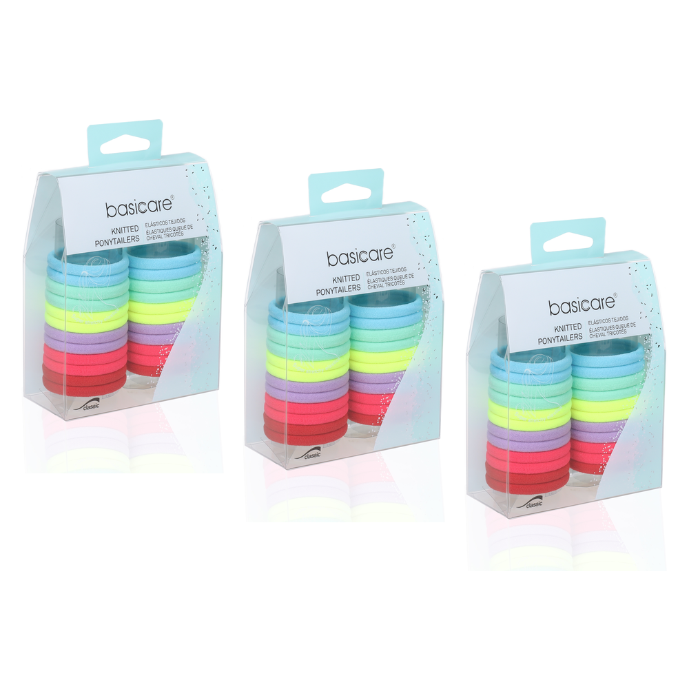 Basicare Super Stretchy Knitted Ponytailers Pastel 24 Pack Bundle of 3