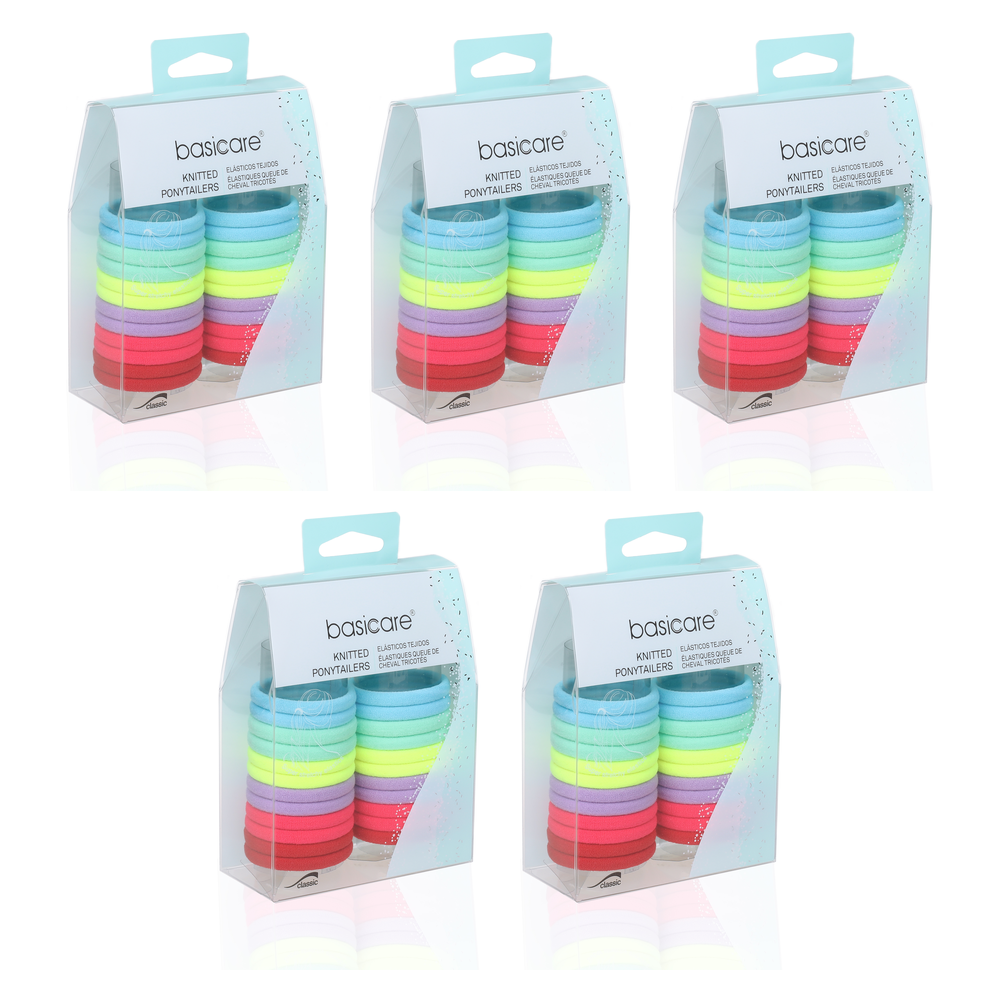 Basicare Super Stretchy Knitted Ponytailers Pastel 24 Pack Bundle of 5