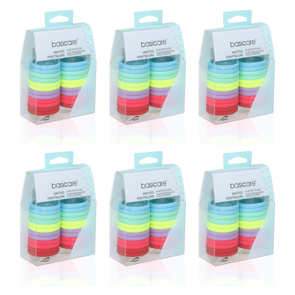 Bundle of 6 x Basicare Super Stretchy Knitted Ponytailers Pastel 24 Pack