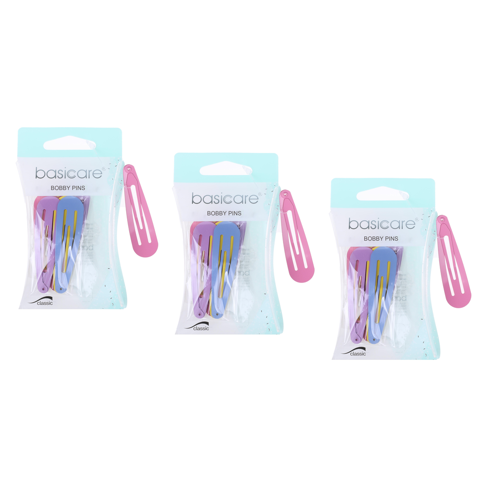 Basicare 3 Pack Bundle 10 Pack Non Slip Snap Hair Clips 4.8cm Assorted Colours