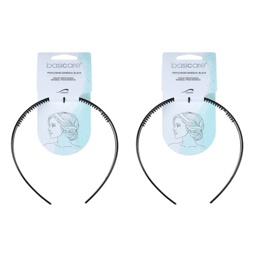 Basicare Triple Band Black Headband Bandeau Bundle of 2 Secure Stylish