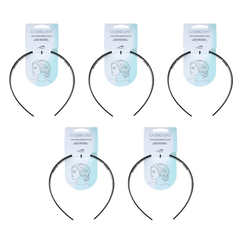 Basicare Triple Band Black Headband Bundle 5 Pack Secure Stylish Hair Hold