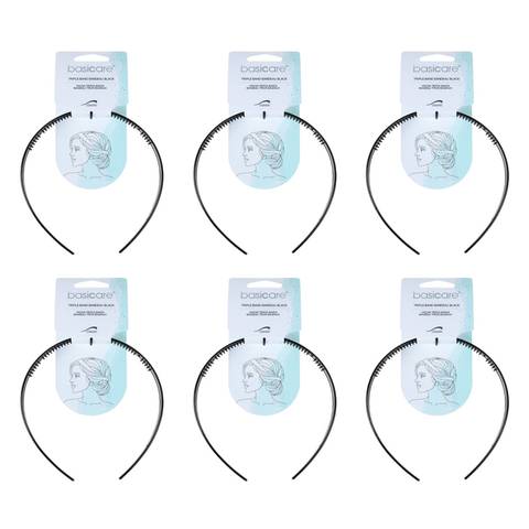 Basicare Triple Band Black Headband Bandeau 6 Pack Secure Stylish Hold