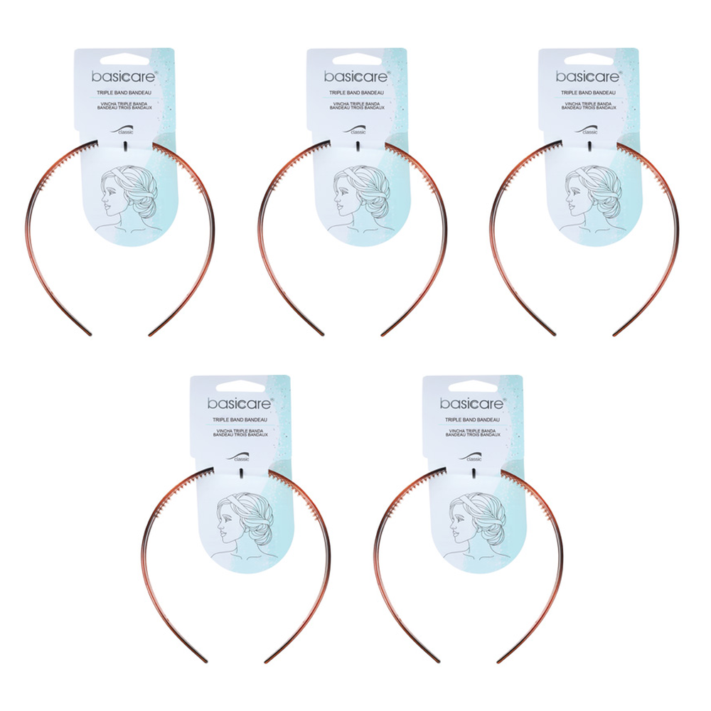 Basicare Headband Triple Band Bandeau Shell Bundle of 5 Pack