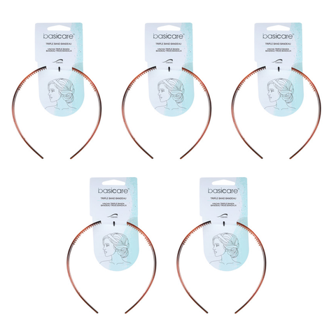 Basicare Headband Triple Band Bandeau Shell Bundle of 5 Pack