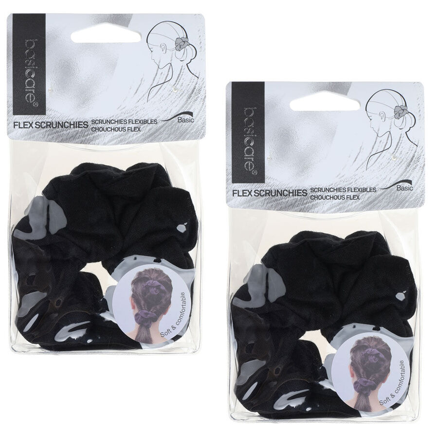 Basicare Soft Flex Large Black Scrunchies 2 Pack Comfortable Secure Hold