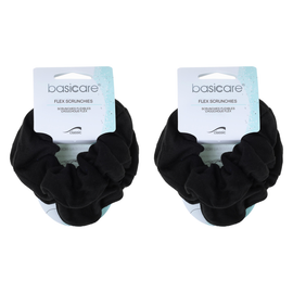Basicare Soft Flex Large Black Scrunchies 2 Pack Comfortable Secure Hold