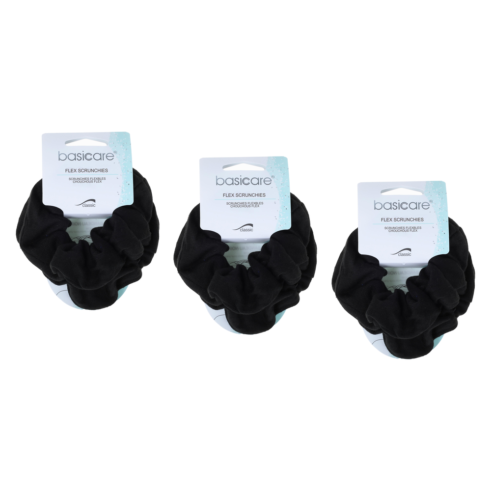 Basicare Black Large Scrunchies 3 Pack Bundle Soft Flexible Hair Ties