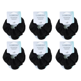 Basicare Soft Flex Large Black Scrunchies 6 Pack Comfortable Secure Hold