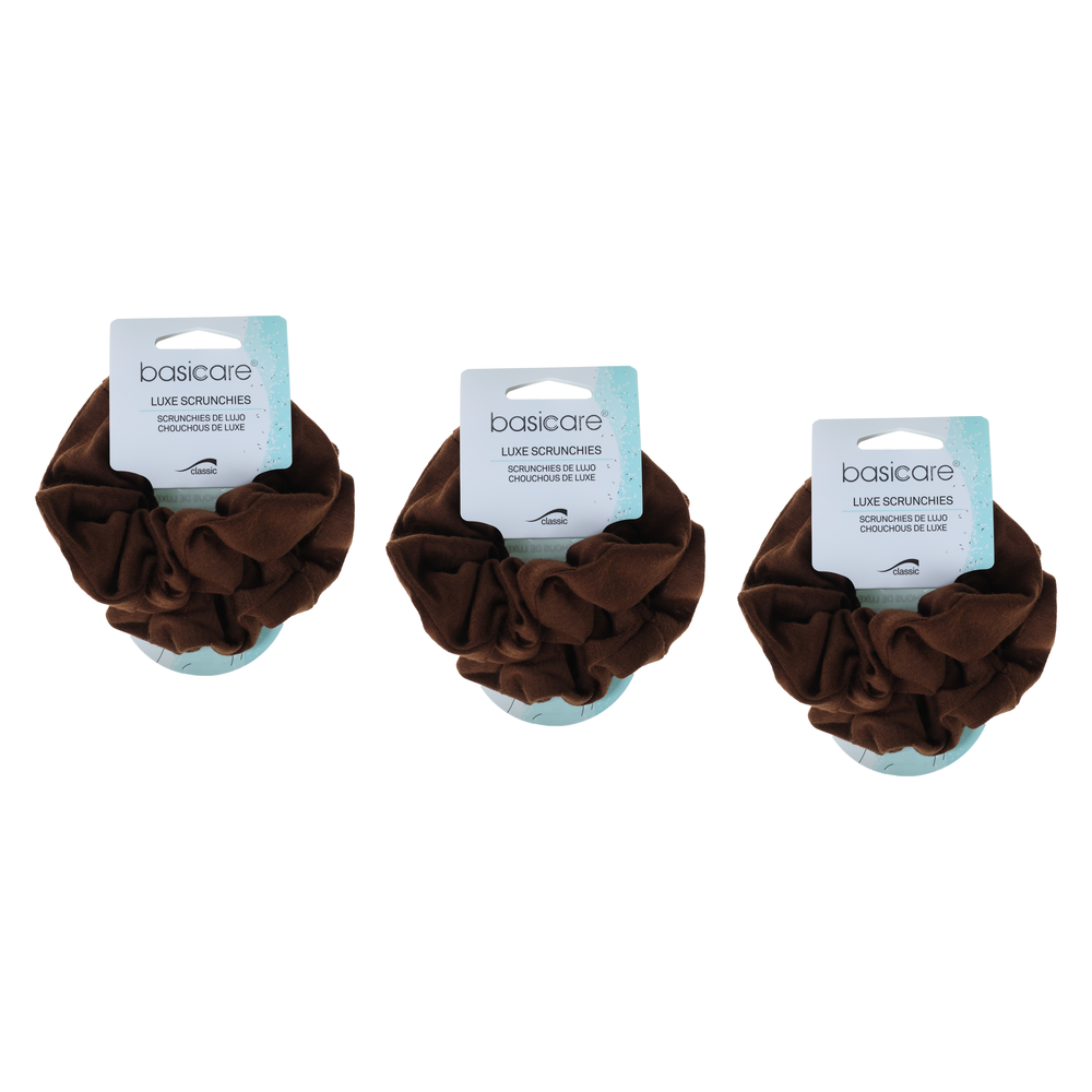 Basicare Soft Flex Large Brown Scrunchies 3 Pack Gentle Secure Hold