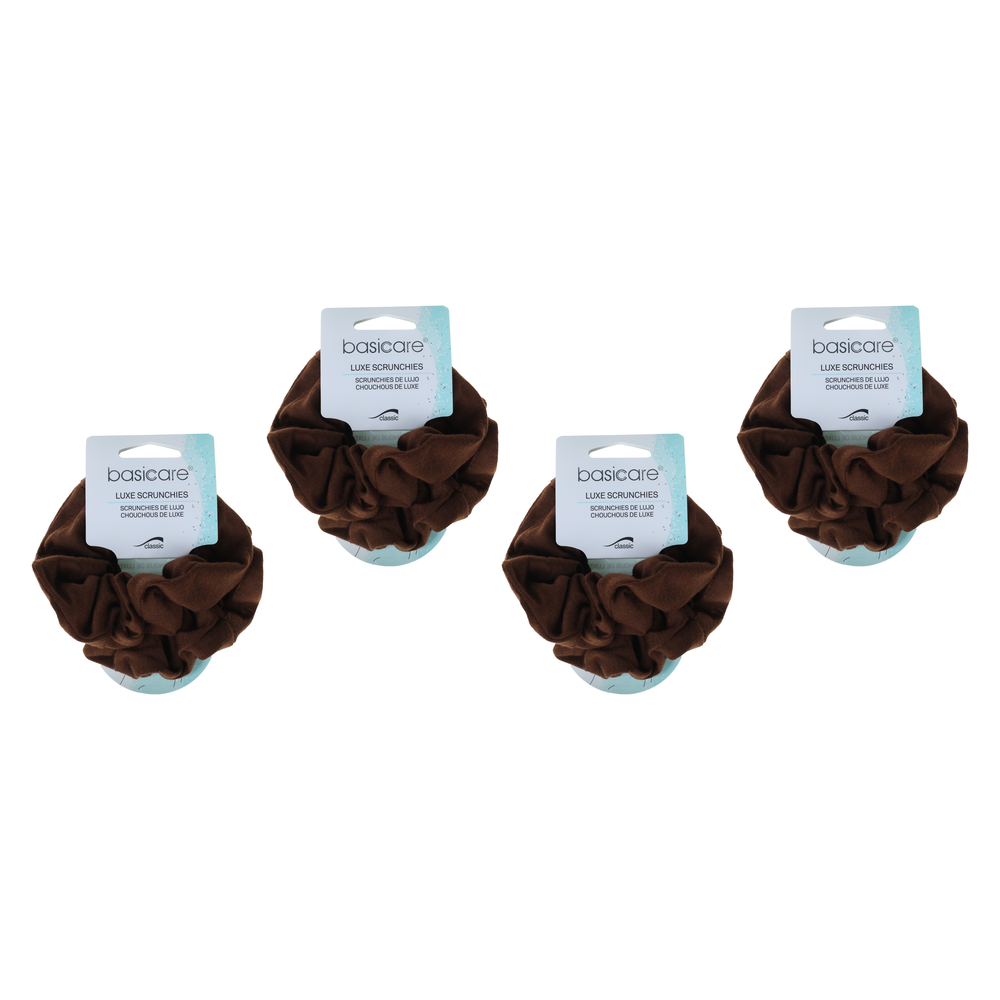 Basicare Soft Flex Large Brown Scrunchies 4 Pack Comfortable Secure Hold
