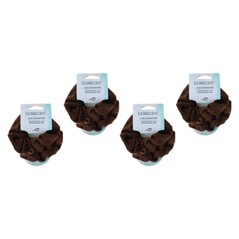 Basicare Soft Flex Large Brown Scrunchies 4 Pack Comfortable Secure Hold
