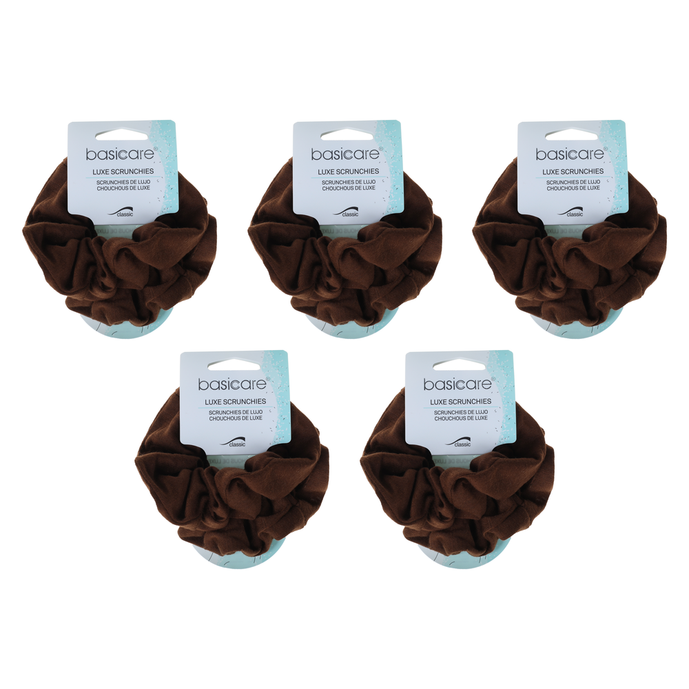 Basicare Soft Flex Brown Scrunchie Large Bundle of 5 Hair Scrunchies