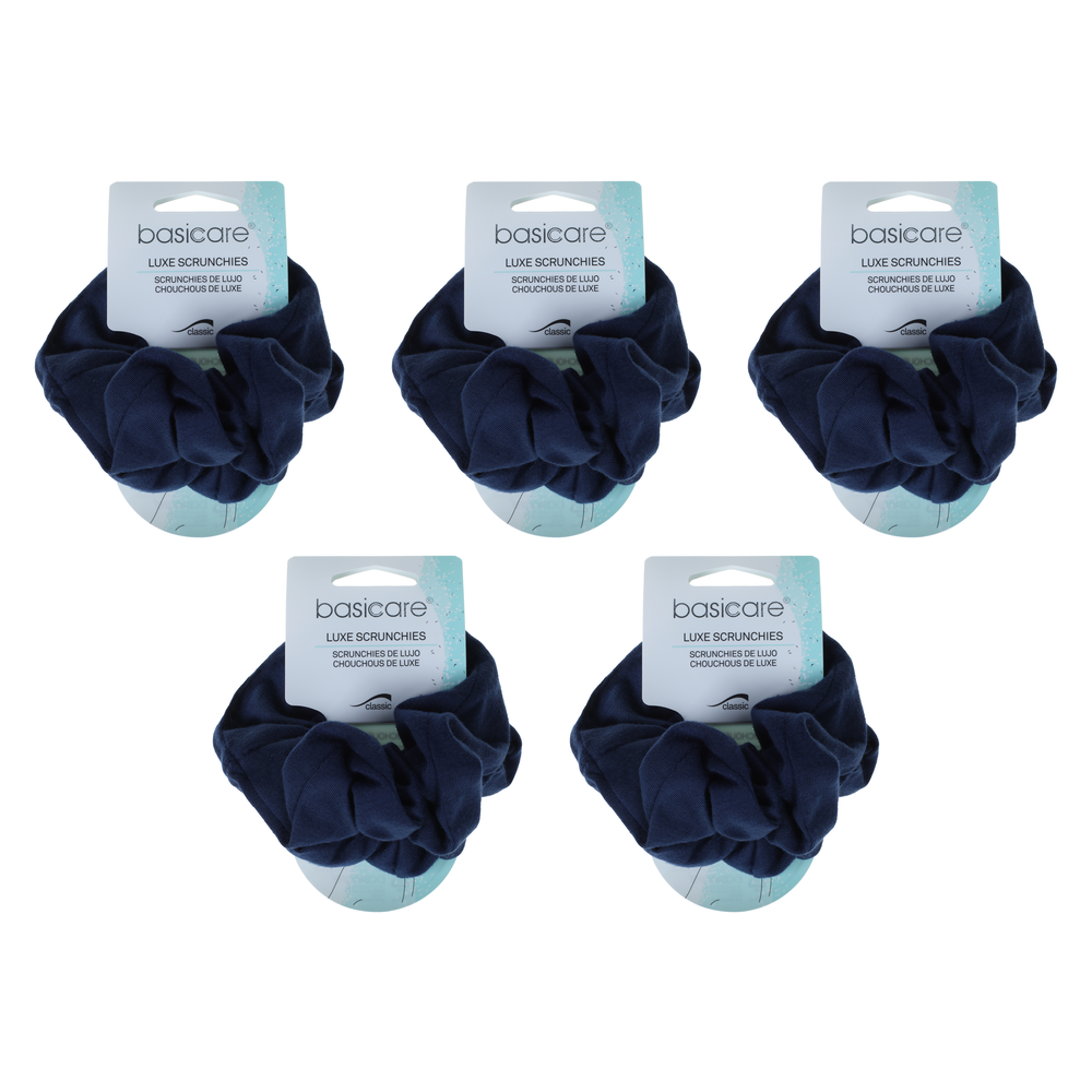Basicare Soft Flex Large Blue Scrunchie 5 Pack Comfortable Hair Hold