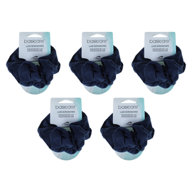 Basicare Soft Flex Large Blue Scrunchie 5 Pack Comfortable Hair Hold