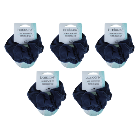 Basicare Soft Flex Large Blue Scrunchie 5 Pack Comfortable Hair Hold