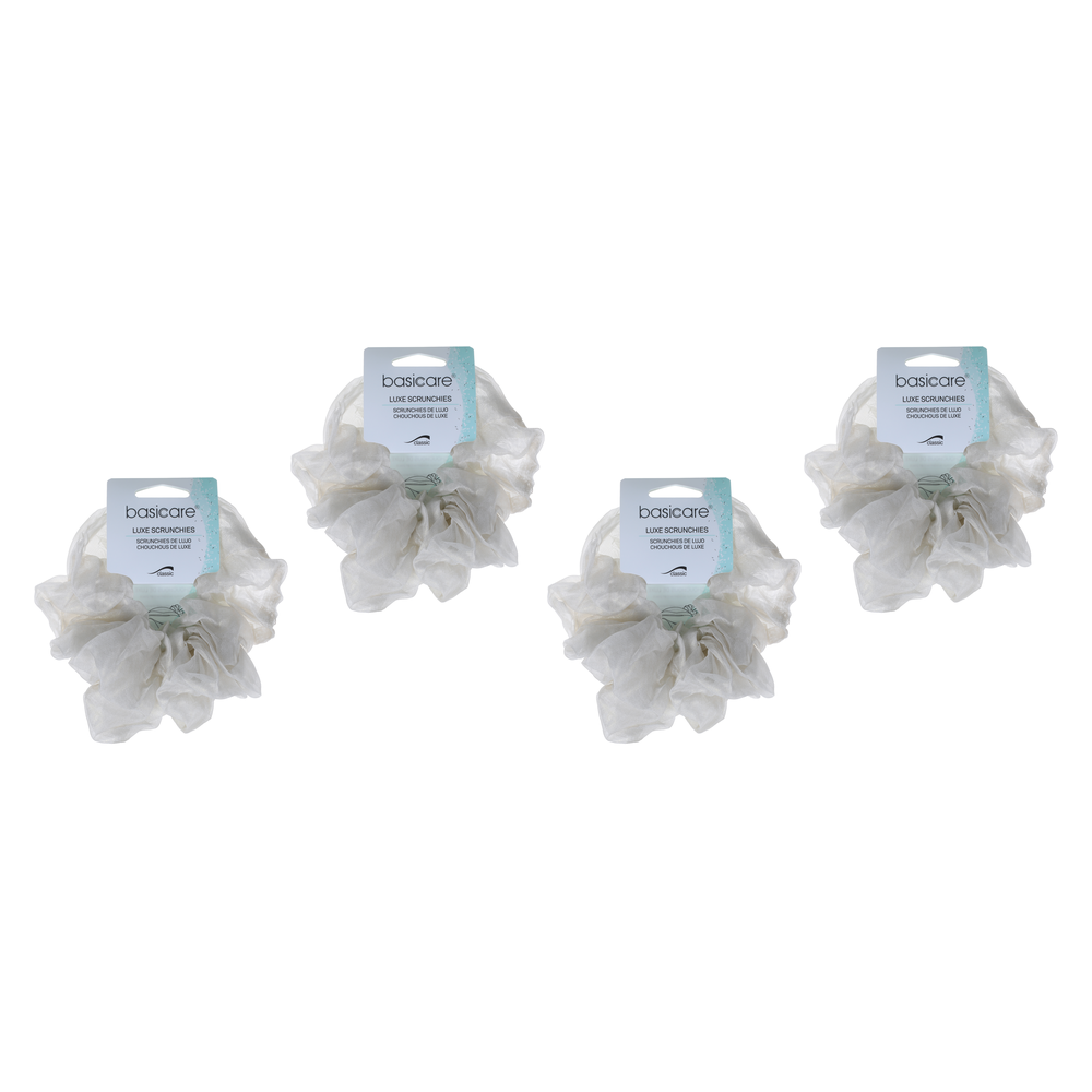 Basicare Soft Luxe Ivory Scrunchie Large Bundle of 4 Comfortable Hair Ties